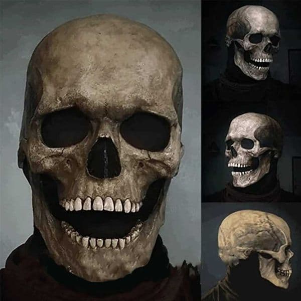 Halloween Mask Full Head Skull Mask Moveable Mouth Jaw Horror Helmet Skeleton Headgear Party Festival Costume Decorations W250906