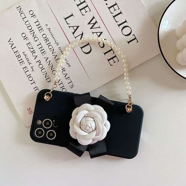 DHelectronics Apple 16 Pro Max Phone Case Compatible with iPhone 15 Plus Camellia 14 Precision Hole XR Pearl 13 Bracelet