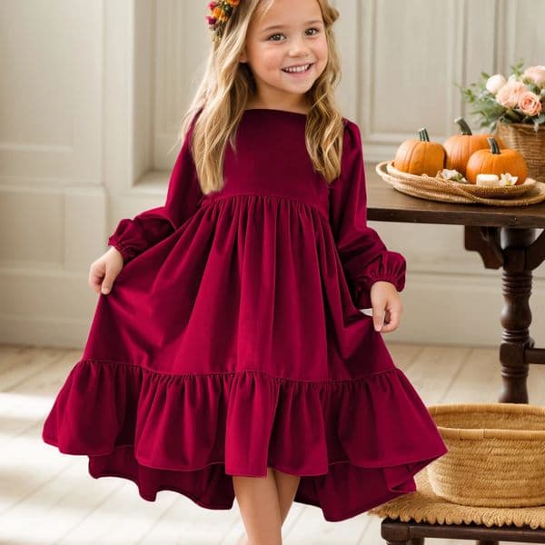 712 years Girls Spring Autumn Winter Velvet Long Sleeve Ruffle Hem Dress Princess Kids Party Dressess Children Clothing 250906BJ