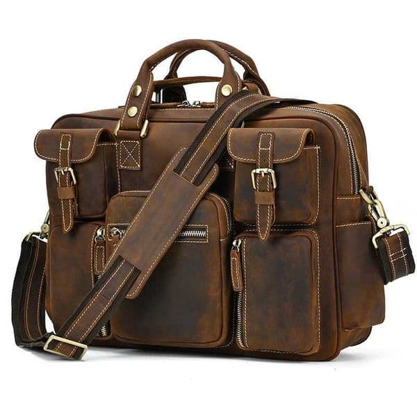 Vintage Men Crazy Horse Leather Briefcase Large Laptop Genuine Leather Business Bag Work Tote Travel Bag Cowhide Messenger Bag Z250906