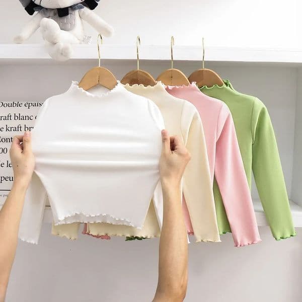 Children Clothing Girls Base Shirt For Autumn and Winter Children Trendy Black Fungus Edge Solid Color Long Sleeved Tshirt 250906BJ