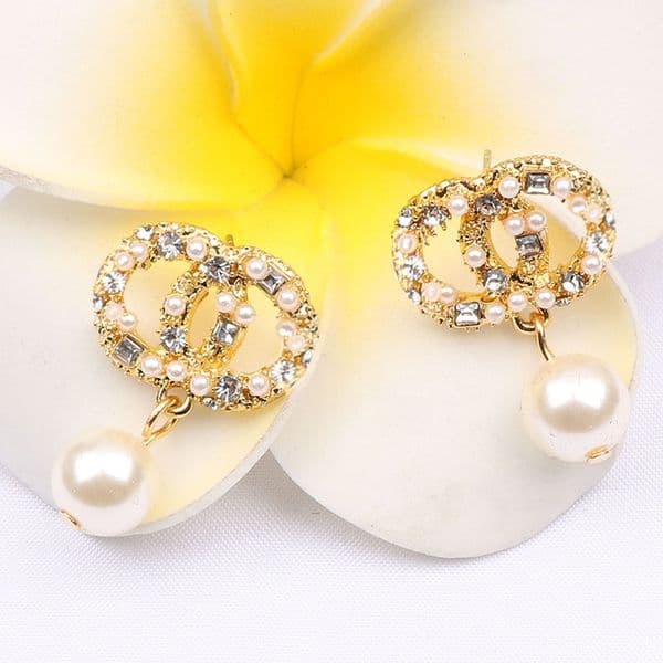 Designer Earring Letter Crystal Luxury Brand Women Jewelry Accessories Wedding Party Holidays Gift