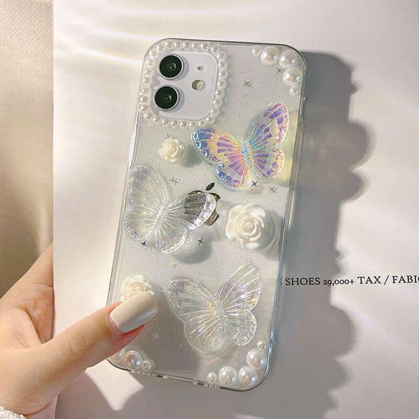 DHelectronics French Style 3D Butterfly iPhone 14 Case 13 Apple 16 Pro Max Epoxy 11 Glitter 15 Compatible