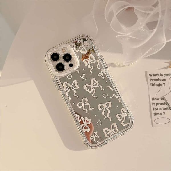 DHelectronics Mirror Bowknot Case for 14 Pro Max Apple 16 iPhone 15 Elegant Princess Style 11 Transparent 12