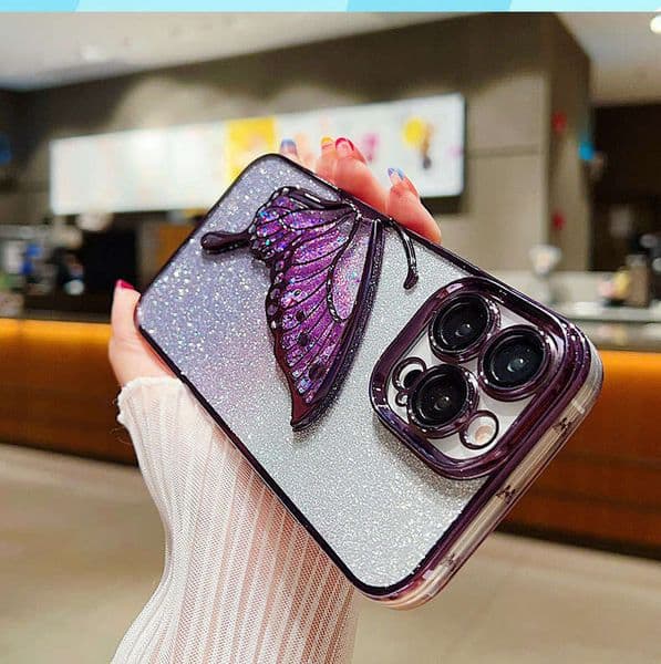 DHgargets Quicksand Butterfly Glitter Apple 16 for Women 14 Pro Max Phone Cover 15 High-end TPU Soft Case
