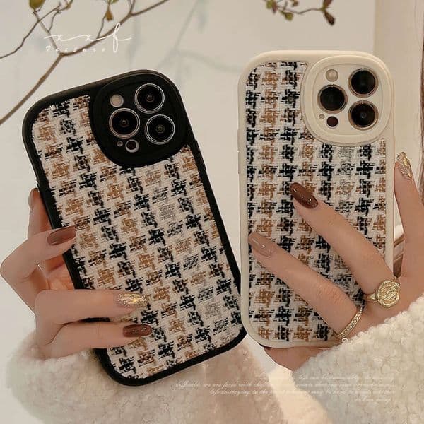DHgargets Chanel Style iPhone 16 Apple 14 Phone Case 11 15 Pro Max Knitted 12 Houndstooth Xs Compatible