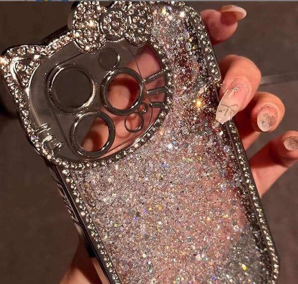 DHgargets High-end 3D KT Cat Lens Flash Diamond Epoxy Compatible with iPhone 16 Pro Max Apple 15 Phone Case 14 for Women
