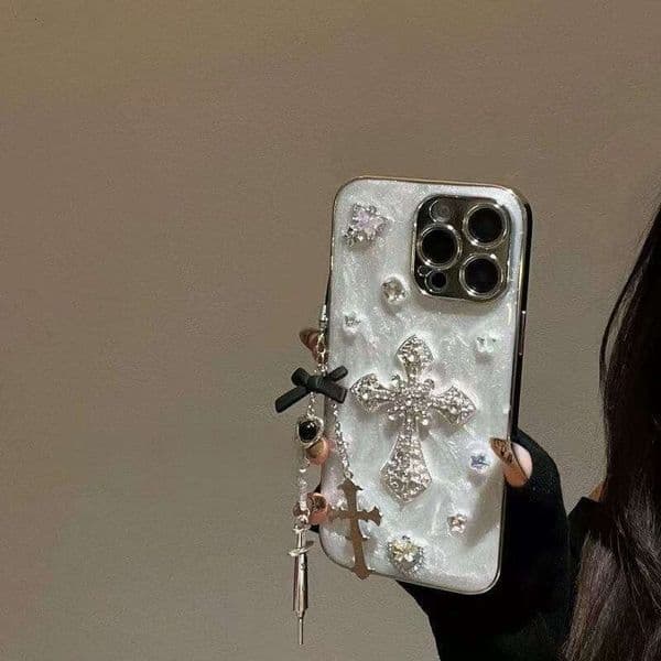 DHgargets Minimalist High-End Sparkling Diamond Cross Soft Case for 16, Compatible with iPhone 15 Pro Max, New Apple 14