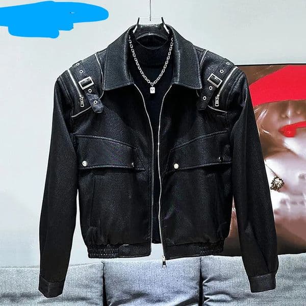 2025 PFHQ New American Trendy Metal Decoration Design Jacket Popular Versatile Shoulder Pad Solid Color Male Tops Fashion 21Z5804