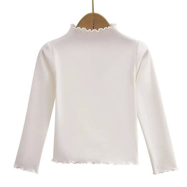 AutumnWinter Girls Long Sleeve Solid Color TShirt with Ruffle Collar Girls Fashionable Comfortable Everyday Wear TShirt 250906BJ
