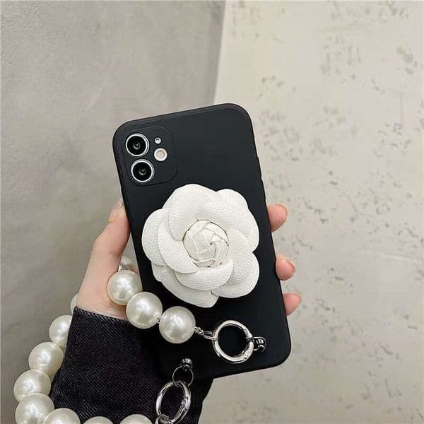 DHelectronics Suitable for 16 Camellia Stand Apple 15 Handheld Pearl 14 Pro Max Full Coverage iPhone 12 Phone Case 13
