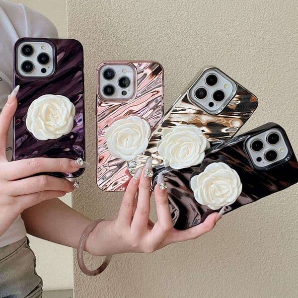 DHgargets Niche Three-Dimensional Camellia Suitable for iPhone 14 Pro Max Phone Case Apple 15 New 12/13 Wrinkled Texture