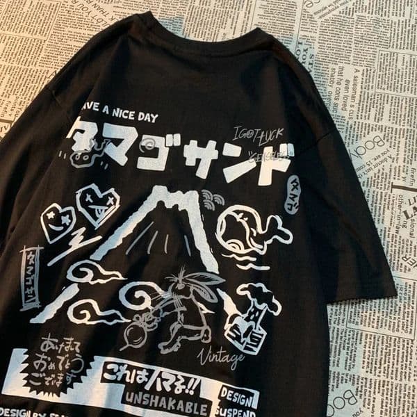 American Rabbit Volcano Retro Cartoon Print Short Sleeve Tshirt Womens Fashion Loose Allmatch Couple Graphic T Shirts 250908BANJIA