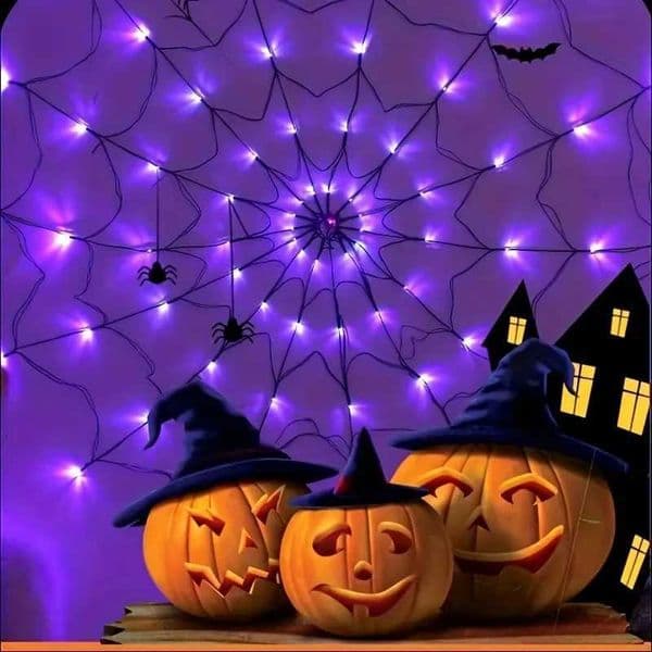 Halloween Spider Web String Lights Battery Powered Wall Lamp Horror Atmosphere Decoration Lights For Haunted HouseWindowPartyXJ250908