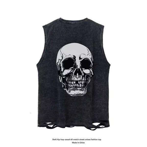 Fashion Skull Print Cotton Vest Y2K Summer Men USA Style Gym Sleeveless T Shirt Man Casual Sports Fitness Tank Top Techwear 250908BJ