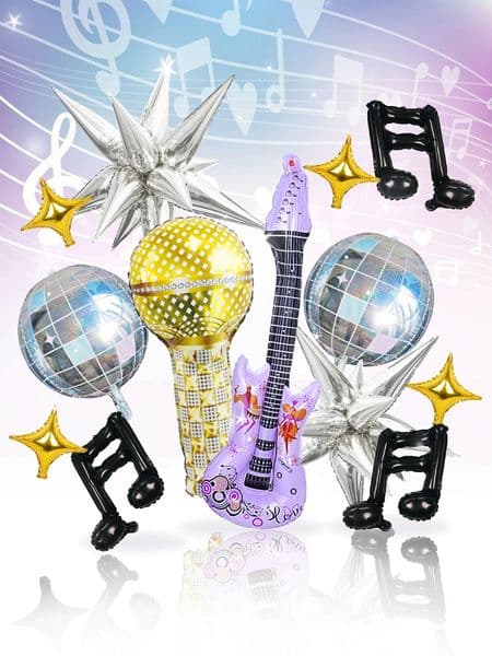 24pcs pop music guitar party balloon set microphone purple guitar disco 4d ball black musical note star balloon 250906BJ