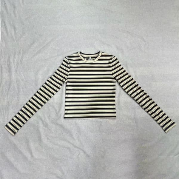 Women's Striped Long Sleeve Knit Top - Crew Neck, Fitted Casual Pullover 16968