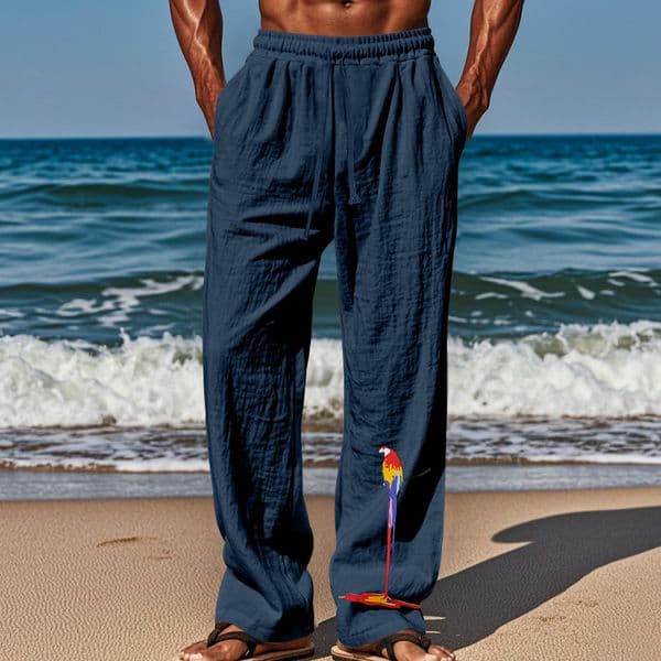 Fashion Men's Printed Beachwear Pants Hawaiian Style Quick-Dry Linen Shorts for Vacation Swimming Pool Party European size: S-3XL
