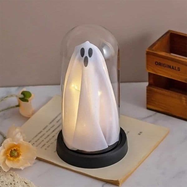 Halloween Decor Light Up Ghost in Plastic Cloche Cute Ghost with Light Halloween Ghost Night Light for Home Tabletop Party DecorXJ250908