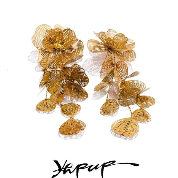 Yhpup Stainless Steel Big Flower Tassel Drop Dangle Exaggerated Earrings Metal Fashion EyeCatching Party Jewelry Hypoallergenic 250908BJ