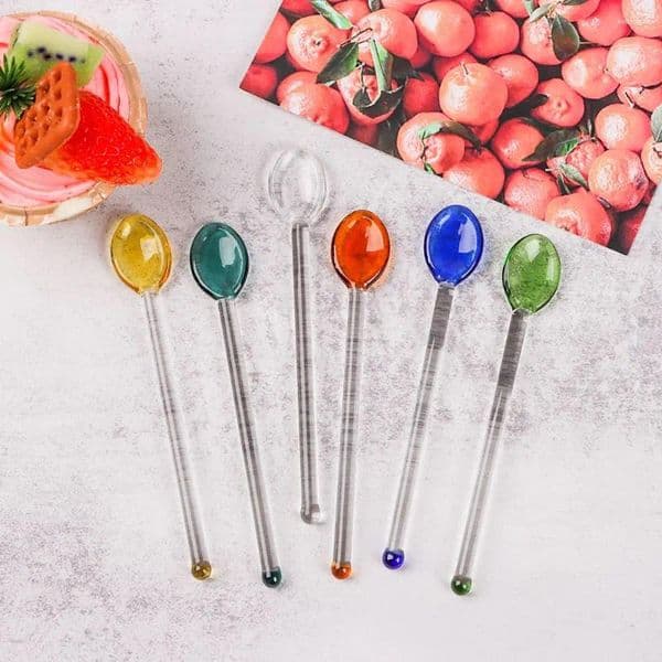 Coffee Scoops Long Handle Glass Tea Spoons Tableware Colorful Stirring Flatware For Home Kitchen Restaurant