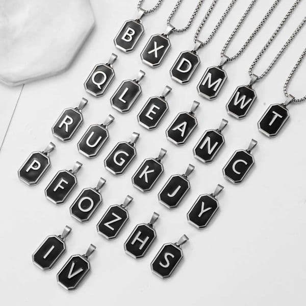 Vnox A-Z Initial Letters Men Necklaces Geometric Pendant with Box Cuban Rope Chain Stainless Steel Square Simple Collar Z250614