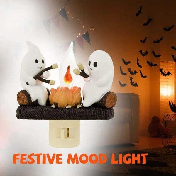 Ghost Campfire Flickering Night Light Halloween Night Lights Plug Into Wall Ghost Pumpkin Night Light Dusk To Dawn Led Lamp HomeXJ250908