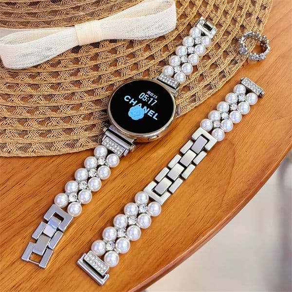 Pearl Chain Bracelet Women Diamond Straps for Apple Watch 10 Band 46mm 42mm 45mm 40mm 41mm 44/49mm Stainless Steel Bracelet iWatch Ultra 9 8 7 6 5 4 3 ultra 2 1 Smart Straps