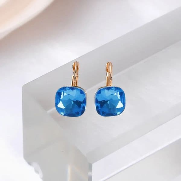 Blue Crystal Square Dangle Earrings for Women Shiny Small Geometric Statement Korean Fashion Girls Ear Jewelry Birthday Gift 250908BJ