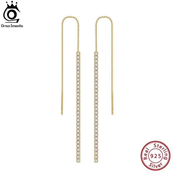 ORSA JEWELS 925 Silver Minimalism Dangle Long Chains Earrings for Women Vintage Cubic Zircon Drop Earings Jewelry Gifts SE111 250908BJ