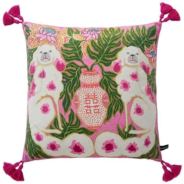 Luxurious Vintage Double Side Cushion Cover Dog with Vase Flower Chinese French Home Decoration Sofa Pillowcase Shell Animal Square Y251108