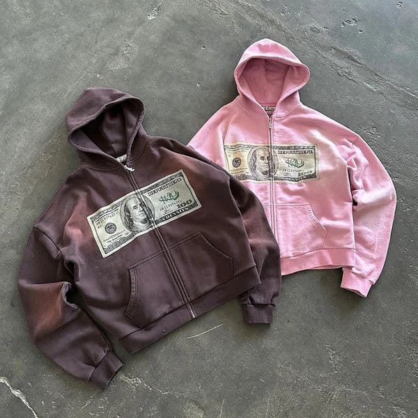 Retro Personalized Printed Zipper Long Sleeved Pullover Hoodie Y2K Street Trend Sweatshirt 250908BJ