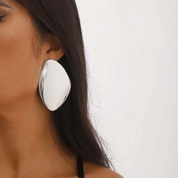 Exaggerated Metal Big Heavy Oval Dangle Earrings for Women Punk Gothic Silver Color Smooth Geometric Statement Earings Jewelry 250908BJ