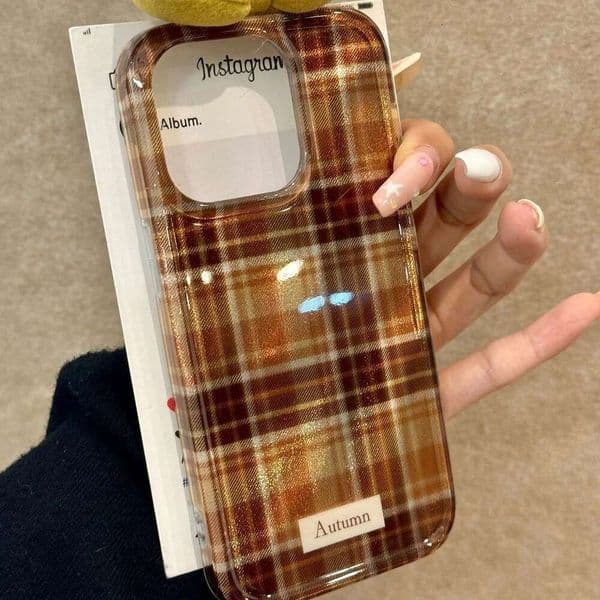 DHelectronics High-end Deep Brown Plaid 3D Bowknot Case iPhone 16 Pro Max, Apple 15, 14, 13 for Women