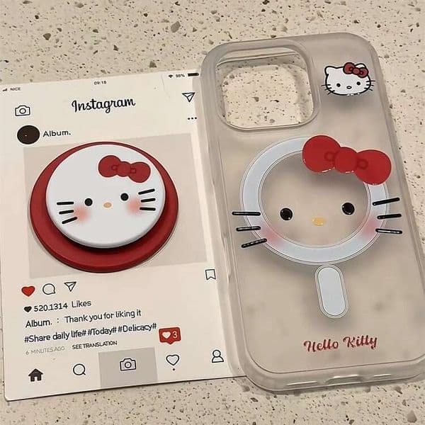 DHgargets Cartoon Pink Face Kitty Cat Magnetic Attachment Compatible with Apple 16 Pro Max Phone Case 13/14/15/Pro Soft 11