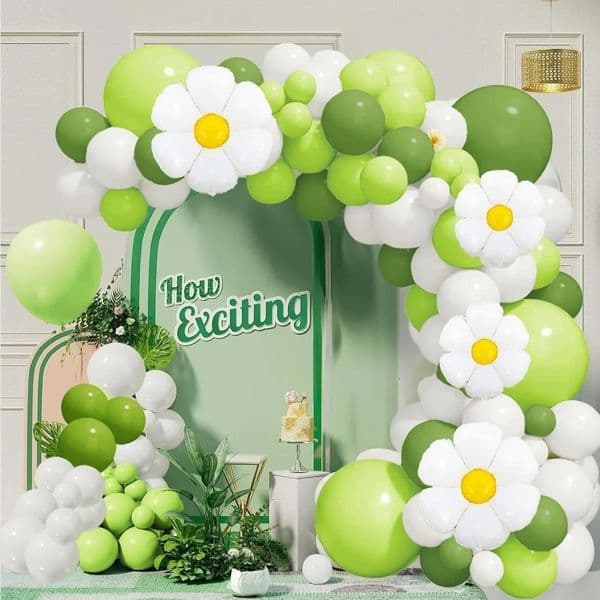139pcs Green and White Daisy Balloon Set Suitable for Themed Birthday Wedding Engagement Party and Anniversary Decorations 250906BJ