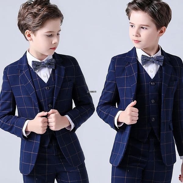 Flower Boys Formal Wedding Suit Kids Prom Party Tuxedo Blazer Childrens Day Pinao Performance Costume school uniform 214T 250908BJ