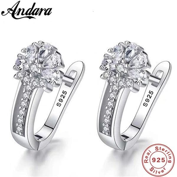 Fine Jewelry 925 Sterling Silver Earrings Inlaid With Zircon Crystal Flower Charm For Women Gift Engagement Wed 250908BJ