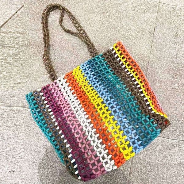 Beach Rainbow Hollow Tote Bags For Women Designer Handbags And Purses 2026 New In Wood Hand-Woven Large Capacity Shoulder 250829