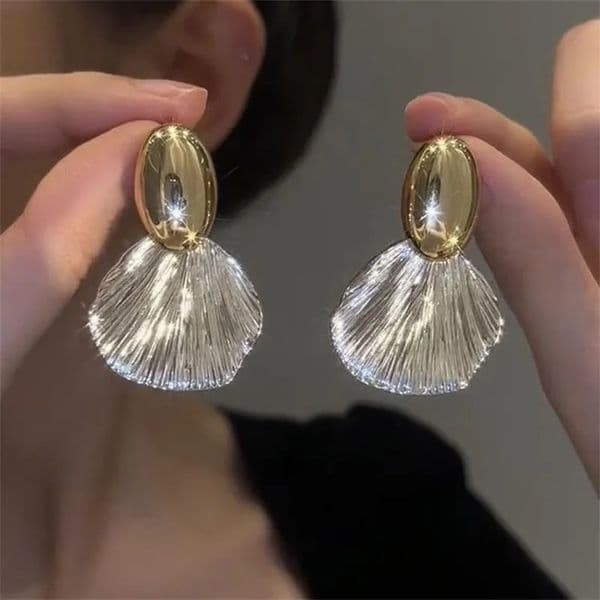 Vintage Silver Color Metal Big Shell Stud Earrings for Women Fashion Punk Geometry Dangle Earring Jewelry Wholesale 250908BJ