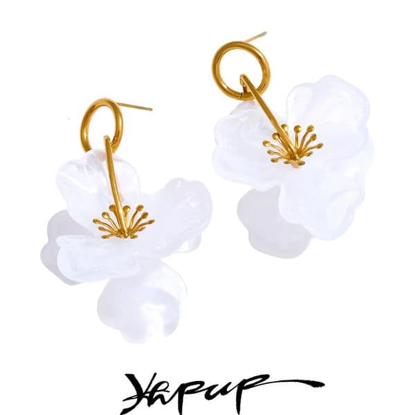 Yhpup Arrivals White Resin Flower Dangle Earrings for Women Stainless Steel Summer Jewelry Recommend 250908BJ