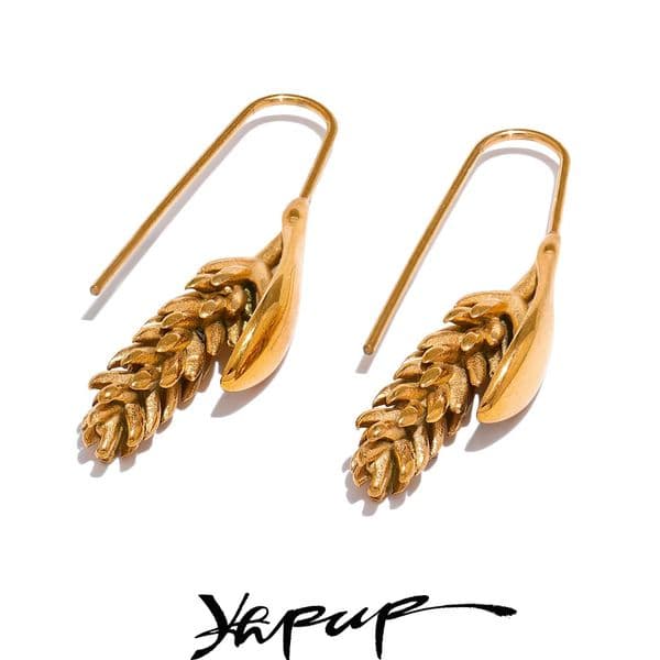 Yhpup 316L Stainless Steel Ear of Wheat Fashion Earrings 18K Gold Plated Water Resistant Personal Statement Jewelry Women 250908BJ