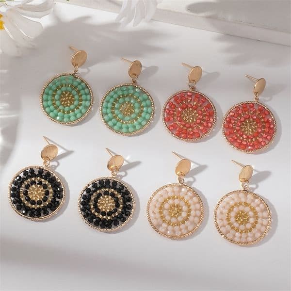 Boho Ethnic Style Seed Beaded Drop Earrings for Women Ladies Creative Personality Metal Dangle Handmade Jewelry Gifts w250908BJ
