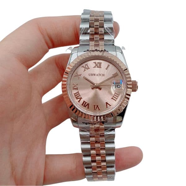 ST9 Automatic Sapphire Glass Two Tone Rose Gold 31MM Womens Wristwatches Retro Fashion Roman Numerals Ladies Watch