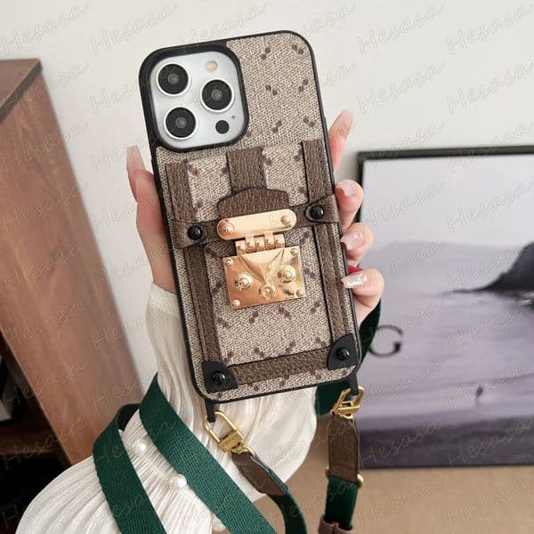Luxury Shoulder Bag Mobile Phone Case for iPhone 17 Air 16 15 Plus 14 13 12 Pro Max Leather Card Slot Holder Pocket Neck Strap Anti-drop Cover iPhone15 16pro 17pro 14pro