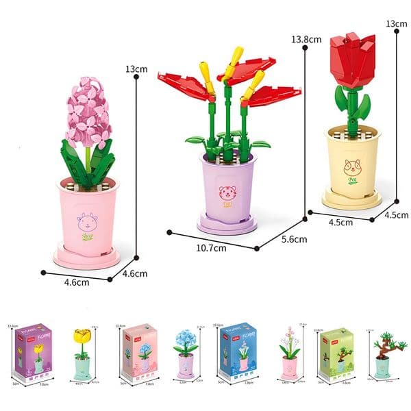 Creative Kawaii Milk Tea Cup Building Block Flower Bouquet Potted DIY Rose Bricks Decor Toys For Children Kids Christmas Gift 250908BJ