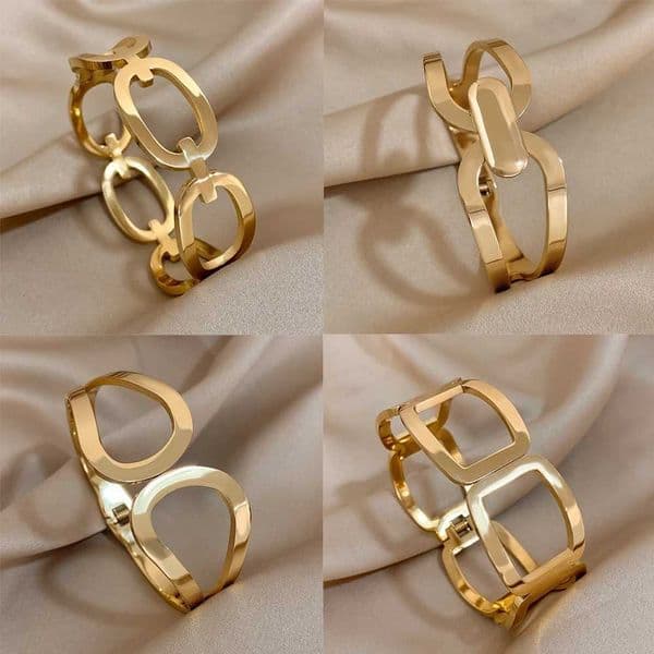 Simple Smooth Bracelet Bangle for Women Men Hollow Geometric Stainless Steel Waterproof Cuff Stackable Jewelry GiftXJ250909