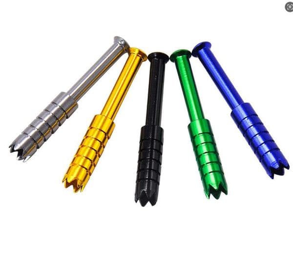 Mini Portable One Hitter Smoking Pipe Metal Bat Snuff Snorter Sniffer Cigarette Tool Holder Pipes 56MM Tube with Cuts Sawtooth