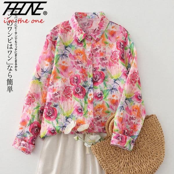 THHONE Spring Elegant Woman Blouse Blusa Mujer Camisas Single Breasted Loose Print Vintage Casual Womens Clothing Shirts 250909BJ