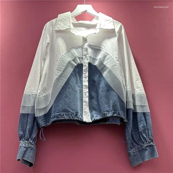 Women's Jackets Spliced Patchwork Women Single Breasted Coat Cardigan Jacket Long Sleeve Outerwear Loose Fit Pockets Casual 2025